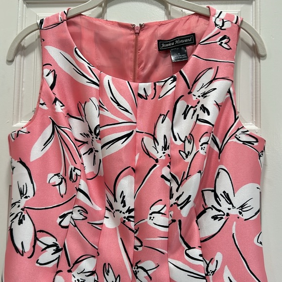Jessica Howard Peach Abstract Floral Pleated Office All Occasion Dress sz. 6 - Picture 4 of 14